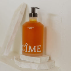 Our hand and body wash styled in the new glass bottle