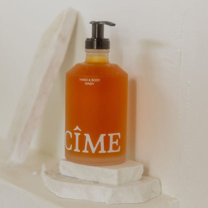Our hand and body wash styled in the new glass bottle