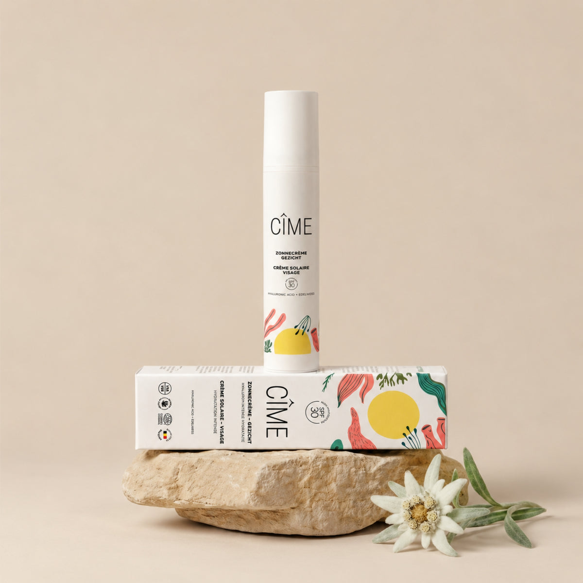 CÎME Mineral Sunscreen Face SPF30 op natuursteen