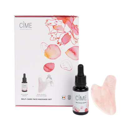 CÎME Self-Care Massage Set – Wild Rose Serum en Gua Sha steen